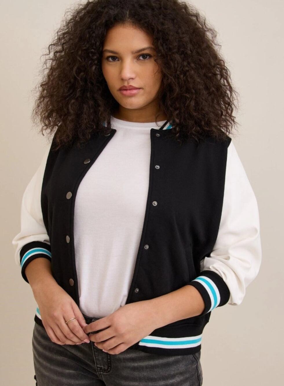 Torrid Womens Fleece Varsity Bomber Jacket Plus Size 1X Preppy Ivy School Snap